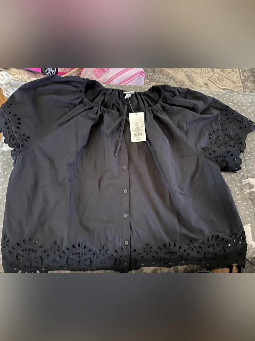 a new day Black Eyelet Button-Down Top